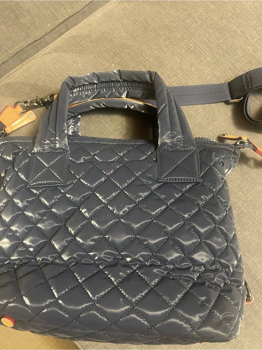 MZ Wallace Quilted Sutton Small Navy Patent Tote with Leather Trim New WOut Tags - Picture 10 of 10